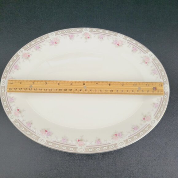 Vintage Royal Doulton Vogue Elegance 13" Oval Serving Platter Tan Edge Pink Rose - Picture 9 of 9